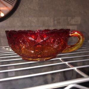 🔥 😱STUNNING! VTG L.E. Smith Amberina Nappy Candy Dish w/Handle🔥